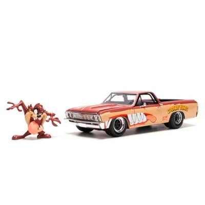 Image of JADA Looney Tunes Chevy EL Camino including Tazmanian Devil Figure, Metal Model Car, 1:24, Doors for Opening, 19 cm, Fans and Children from 8 Years