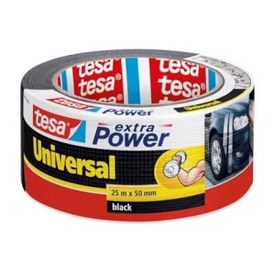 Image of tesa Extra Power Universal Fabric Reinforced Duct Tape for Repairing, Fastening, Bundling, Reinforcing or Sealing Black 25 m x 50 mm