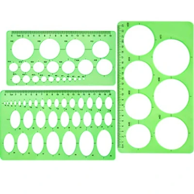 Image of Circle Template 3 Pieces Plastic and Oval Templates Measuring Rulers Digital Drawing for Office School Building Formwork Drawings (Clear Green)