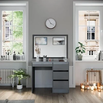 Image of Vicco Vanity Sherry, High gloss grey, 90 cm with 4 drawers