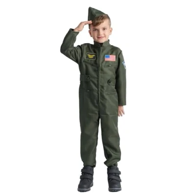 Image of Dress Up America Fighter Pilot Costume for Kids Air Force Jumpsuit Top Gun Suit Boys