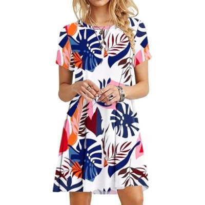 Image of MOLERANI Summer Dresses for Women UK Casual T Shirt Dress Short Sleeve Ladies Beach (XL, Blue Plantain)