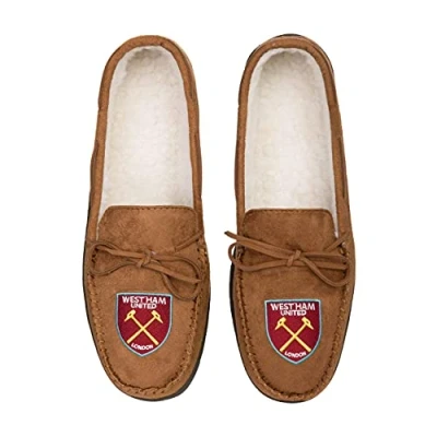 Image of FOCO Premier League Football West Ham United Fan House Shoes Moccasin Slippers Mens Size 12 13