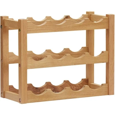 Image of vidaXL Solid Oak Wood Wine Rack Holds 12 Bottles Rustic Design, Natural Finish Freestanding Ideal for Living Room or Kitchen