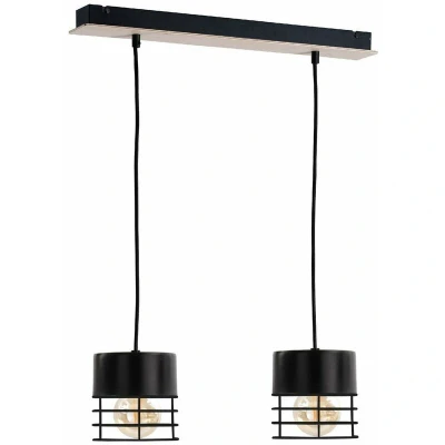 Image of Casa Bar Pendant Ceiling Light Black, Wood, 50cm, 2x E27