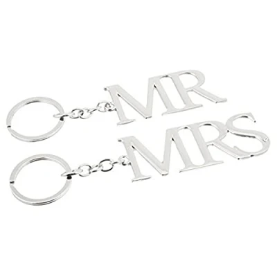 Image of Widdle Gifts Ltd Wedding Day Gift Silver Plated &#039;&#039;Mr &amp; Mrs&#039;&#039; Key Rings Keyring Set 0894, S
