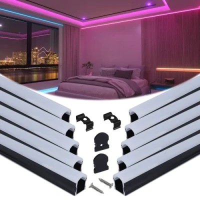 Image of Muzata 10Pack 6.6FT/2M Excellent Spotless LED Profile System with Milky White Cover Black Aluminum U Shape Diffuser for Strip Lights U108 BW