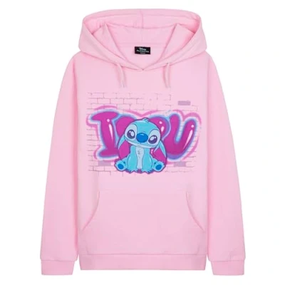Image of Disney Girls Hoodie, Soft Hooded Sweatshirt for Kids and Teenagers Gifts (Pink Stitch, 11 12 Years)