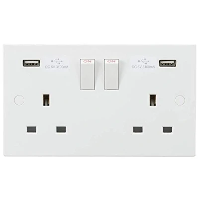 Image of KnightsBridge 13A 2G Switched Socket with Dual USB Charger 5V DC 3.1A