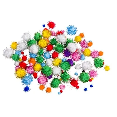 Image of pom poms Glitter Pack of 100 Assorted Colours Craft