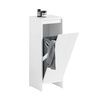Image of SoBuy Laundry Cabinet Chest Bathroom Storage with Basket White W30 x D30 H87cm BZR154 W