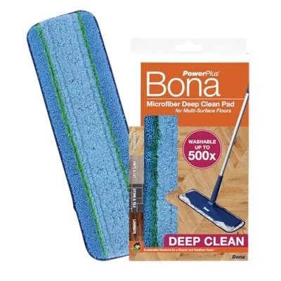 Image of Bona OxyPower Microfibre Deep Cleaning Pad, for Wood and Hard Surface Floors, fits Family of Mops, 1 Count (Pack 1), Blue/Green