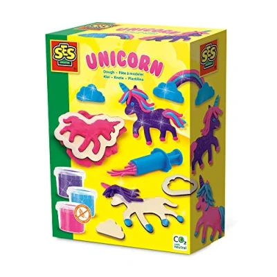 Image of SES Creative 00410 Dough Unicorns neon Glitter Fun Activity for Parents of Young Children, Age 3+