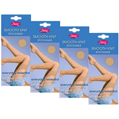Image of Silky Soft, Sheer &amp; Durable Smooth Knit Everyday Stockings (4 Pair Pack) (Large (Height 168 179cm), Natural Tan)