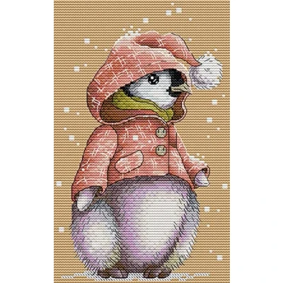 Image of Awesocrafts Cross Stitch Stamped Kits Winter Penguin Easy Patterns Stitching Embroidery Needlework Kit Supplies