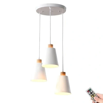 Image of KEFA Modern Not Hardwired Battery Operated Pendant Light with Remote &amp; Blub, USB Rechargeable Kitchen Island Light/Ceiling Hanging Lighting, White Chandelier for Living Room Dining Table Bed