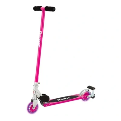 Image of Razor S Spark Sport Kick Scooter LED Light Up Wheels, Full Deck Grip Tape, Bar, Lightweight Aluminum Frame, Foldable, Blue