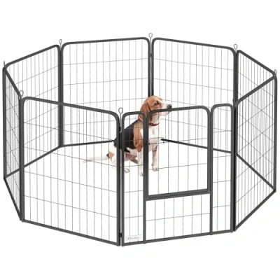 Image of PawHut Dog Playpen, 8 Panels Heavy Duty Pen Indoor Outdoor, 80cm High Foldable Puppy Pet Exercise Fence with Door, for Medium Dogs, Black