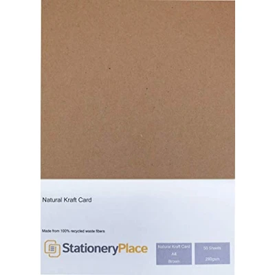 Image of Stationery Place Thick Brown Recycled Natural Kraft Card A4 280 GSM 50 Sheet Pack