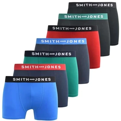 Image of SMITH &amp; JONES mens boxers multipack of 7, stretch cotton men’s boxer shorts, comfortable underpants for men, colourful and black underwear trunks, multi pack man briefs(S, Kesden)