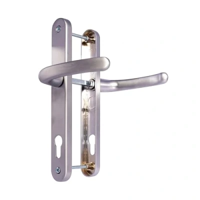 Image of TSS UPVC Door Handles Lever/Lever 92mm PZ (Centres) 210mm Screw to ScrewBackplate 242mm X 34mm Handle External White Replacement (Silver)