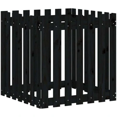 Image of vidaXL Garden Planter with Fence Design Black 70x70x70 cm Solid Wood Pine
