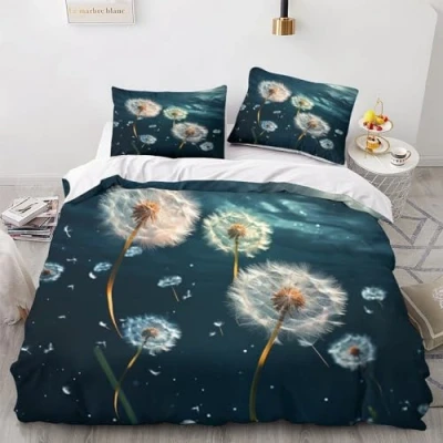 Image of OPSREY Dandelion Finesse Duvet Cover Set Hidden Zipper Taraxacum Quilt with Pillowcases Comforter Soft Microfiber Bedding Various Sizes for Kids Adults King（220x240cm）