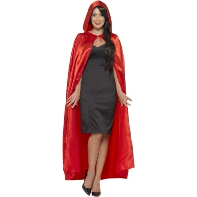 Image of Smiffys Satin Hooded Cape, Red , Halloween Fancy Dress Accessory, Adult Up Accessories