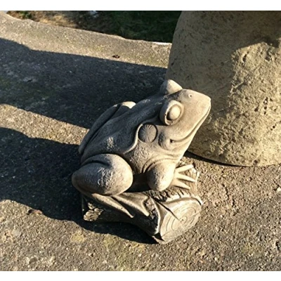 Image of ONEFOLD FROG ON LOG HAND CAST STONE GARDEN ORNAMENT/SCULPTURE