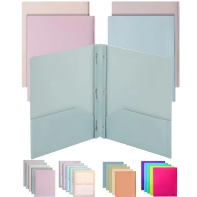 Image of Mr. Pen Plastic Folders with Pockets and Prong, 5 Pack, Muted Pastel Colors, Pocket Folders, File Fasteners, 2 Folder, Two