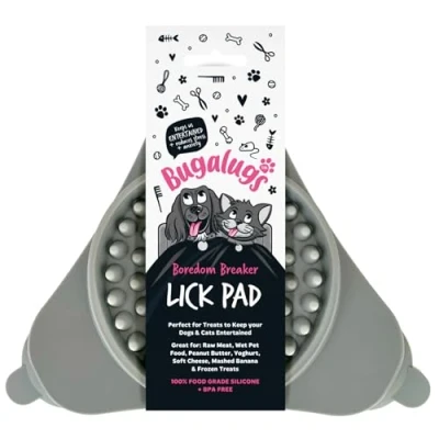 Image of Bugalugs Licky Mats For Dogs, 100% Food Grade Lick Dogs &amp; Cat Mat BPA Free Dog Mat, Feeding Licking Reduce Stress Anxiety (Grey (Single))