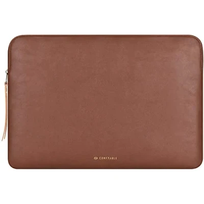 Image of Comfyable Slim Laptop Sleeve 15 Inch Snugly Compatible with MacBook Air in M3 2024 A3114 M2 2023 A2941, PU Leather Bag Waterproof Cover Notebook Computer Case for Mac, Brown
