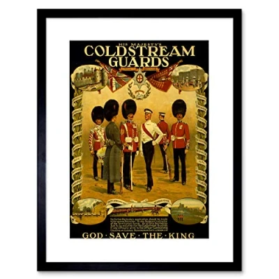 Image of Wee Blue Coo Vintage Ad War WWI Britain Enlist Coldstream Guard King Framed Wall Art Print