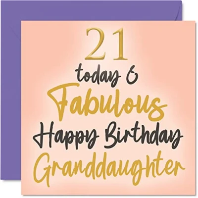 Image of Fabulous 21st Birthday Cards for Granddaughter 21 Today &amp; Happy Card from Nanny Grandad Grandma, 145mm x Lovely Greeting Gift Grandaughter