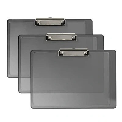 Image of Acrimet Clipboard Landscape Letter Size A4 (23 cm x 34 cm) Low Profile Clip (Plastic) (Smoke Color) (3 Pack)