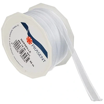 Image of C.E. Pattberg Präsent Marseille Wired Organza Ribbon White 10 mm width, 50 m length