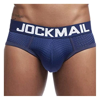 Image of JOCKMAIL Sexy Mens Underwear Briefs Mesh Comfortable Shorts Male Panties (XL, Navy)