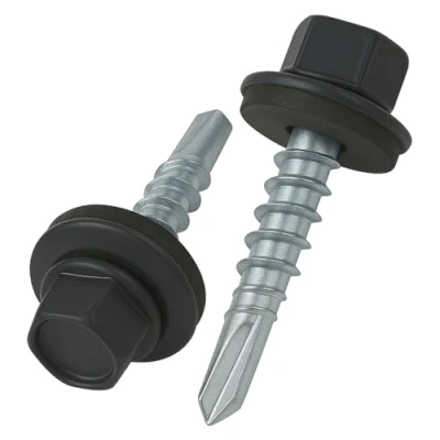 Image of 4.8 mm x 35 Roofing Screws, Hex Head Self drilling Color (RAL 7024 Graphite Grey) Roof Screws With EPDM Sealed Washer, Rust Proof Zinc Plated Hardened Coarse Threads Screw for Outdoor Use (50 pcs)