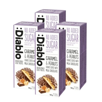 Image of Diablo No Added Sugar Caramel &amp; Peanuts coated with Milk Choclate 100g (Pack Of 4)