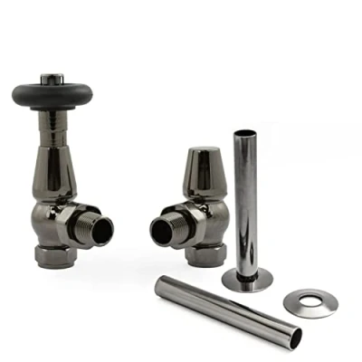 Image of Hot Flow Jordan Traditional Thermostatic Radiator Valve (Angled TRV) (Black Nickel with Sleeve)