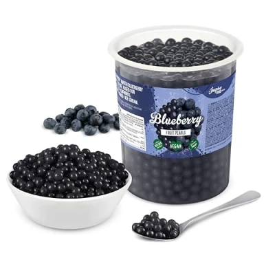 Image of The Inspire Food Company Popping Boba Pearls for Bubble Tea 1 KG Blueberry Bursting Real Fruit Juice Shakes, Dessert,Smoothie 100% Vegan &amp; Glutenfree, No Artificial Colors