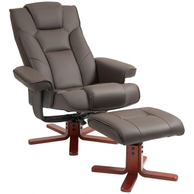 Image of HOMCOM Recliner Chair with Footstool, PU Leather Upholstered Armchair Adjustable Backrest, Leisure Lounge for Living Room, Bedroom, Brown