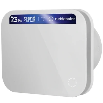 Image of Turbionaire TREND 120 SWM Extractor Fan Bathroom Kitchen Wall / Ceiling Matte White Face Plate Diameter 120mm 120m3/h 23Pa Check Valve Silent 39dB IPX4