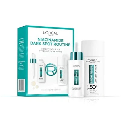 Image of L&#039;Oréal Paris Bright Reveal Niacinamide Dark Spot Routine, Serum + UV Fluid SPF50+, Visibly Fades All Types of Spots: Post Acne Marks, Hormonal Spots, Sun Spots &amp; Age