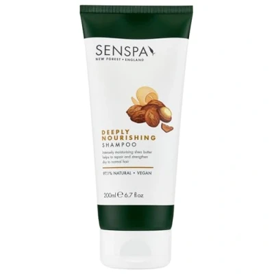Image of SenSpa Deeply Nourishing Shampoo Restore, Strengthen &amp; Nourish Dry to Normal Hair, Vegan with Shea Butter, Argan Oil, Jasmine Oil Paraben Free Without Sodium Lauryl Sulfate 200ml