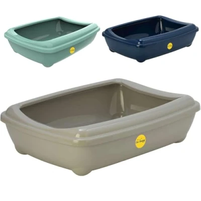 Image of Cat CENTRE Jumbo Grey Open Litter Tray With Rim 57cm Kitten Pet Toilet Plastic Loo Pan Box Anti Spillage Portable Rounded Corners Detachable Easy Cleaning No Spilling Collection