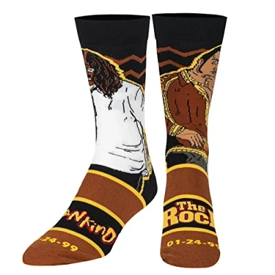 Image of ODD SOX Men&#039;s Crew Socks WWE Legendary Matches Collection (UK Adult 6 12) (Mankind Vs The Rock)
