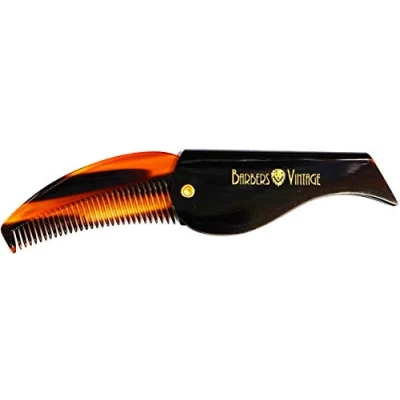 Image of Barbers Vintage Folding Comb (Tortoise Shell Finish). Deluxe Handmade Pocket Flip for Men. Perfect Grooming Beard &amp; Moustache Comb. (Small)
