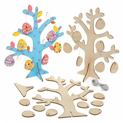 Image of Baker Ross Easter Egg Tree Wooden Kits Pack of 2, Crafts, Craft for Kids (AX756)