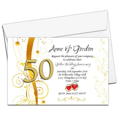Image of 10 Personalised 50th Golden Wedding Anniversary Invitations N2